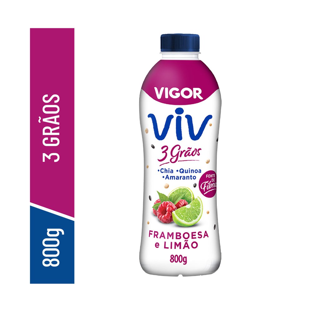 Iogurte Framboesa e Limão Vigor Viv 3 Grãos Garrafa 800g