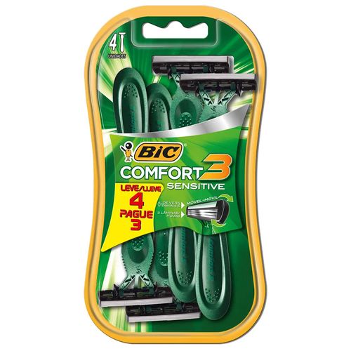 Aparelho Descartável para Barbear Bic Comfort 3 Sensitive Leve 4 Pague 3 Unidades