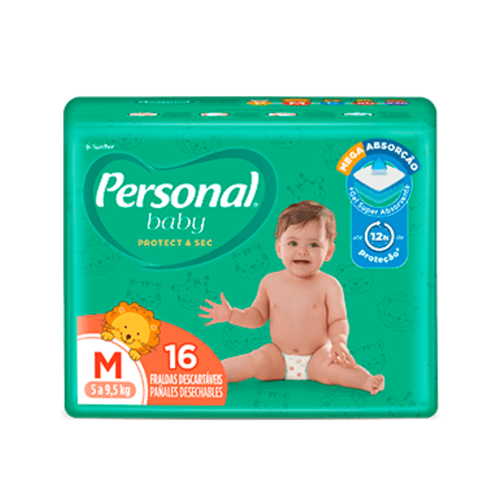 Fralda Descartável Infantil Personal Baby Protect &amp; Sec M Pacote 16 Unidades