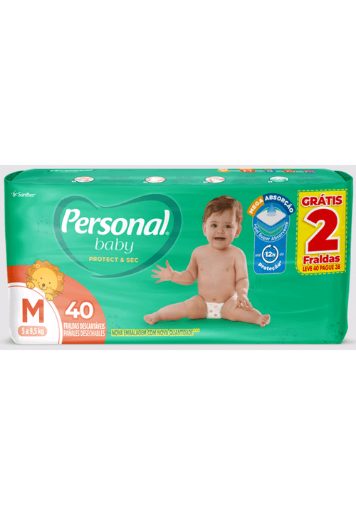 Fralda Descartável Infantil Personal Baby Protect &amp; Sec M Pacote Leve 40 Pague 38 Unidades