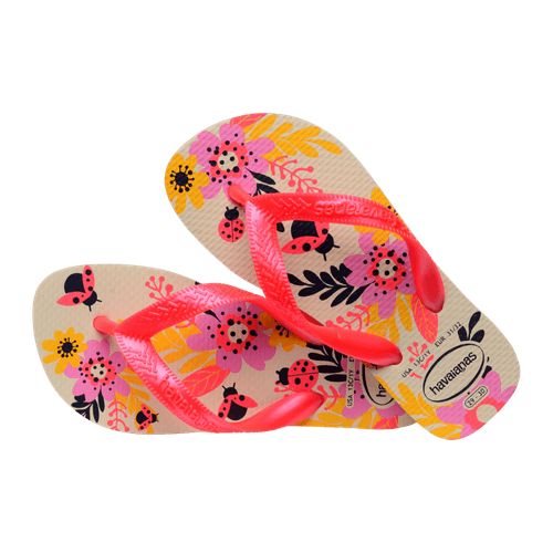 Chinelo Bege Palha Kids Flores Havaianas n° 25/26