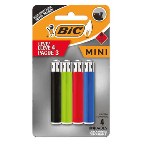 Isqueiro Mini Bic Com 4 Unidades