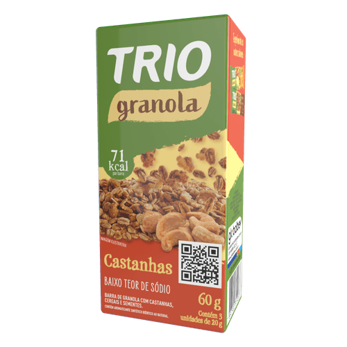 Barra de Cereal Trio Granola e Castanha c/ 3 Unid de 20g Cada