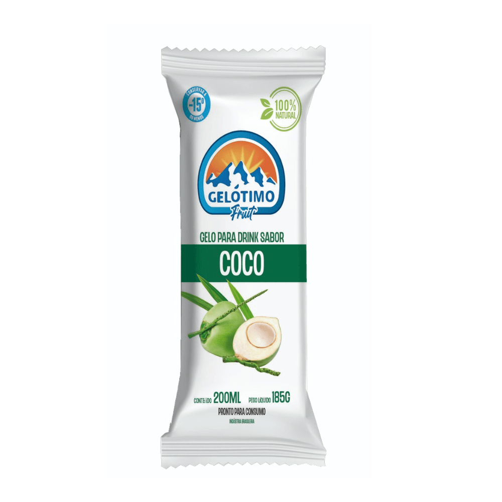 Gelo Para Drink Sabor Coco 100% Natural Gelótimo Fruit 185g - Supernosso