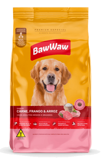 Alimento Cão Baw Waw 5Kg Carne-Frang-Ar- Adulto Medio-Grande