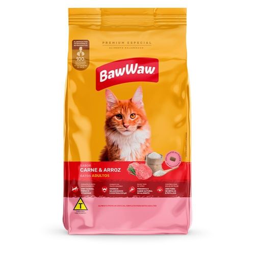 Alimento para Gatos Adultos Carne e Arroz Baw Waw 900g