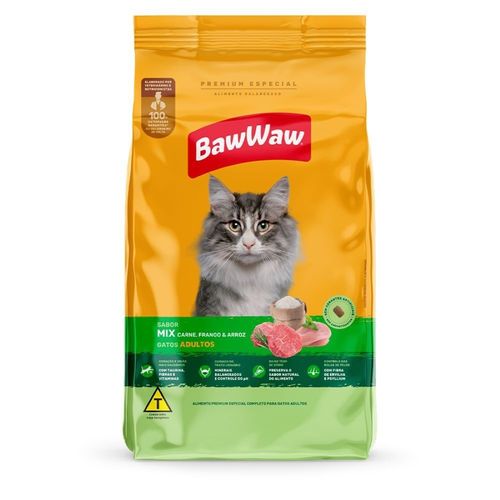 Alimento para Gatos Adultos Carne, Frango e Arroz Baw Waw 900g