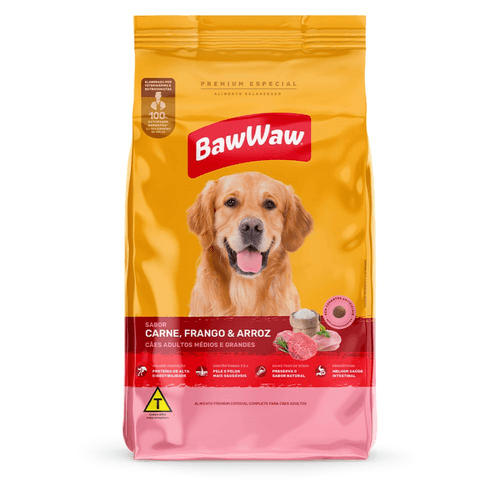 Ração para Cães Baw Waw Adultos Raças Médias e Grandes Carne, Frango e Arroz 2,4kg