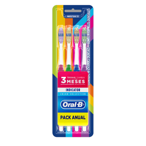 Anual Escova Dental Macia 30 Oral-B Indicator Color Collection 4 Unidades