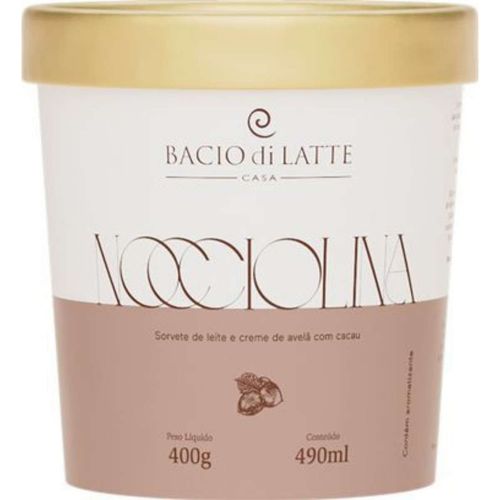 Sorvete ao Leite Nocciolina BACIO DI LATTE Creme de Avelã com Cacau Pote 490ml