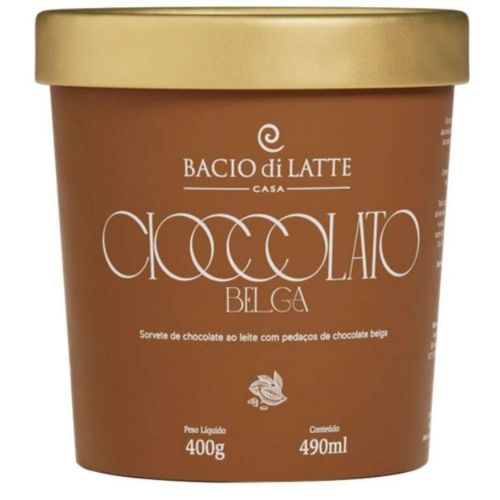 Sorvete de Chocolate ao Leite com Pedaços de Chocolate Belga Cioccolato Bacio di Latte 490ml