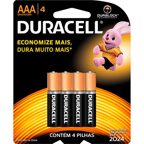 Pilha Duracell Alcalina Palito AAA com 4 Unidades