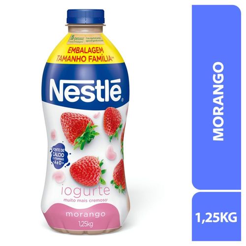 Iogurte Parcialmente Desnatado com Preparado de Morango Nestlé Garrafa 1,25kg Tamanho Família