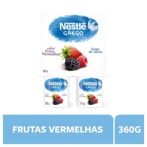 Iogurte Grego Frutas Vermelhas Nestlé Bandeja 360g 4 Unidades de 90g Cada