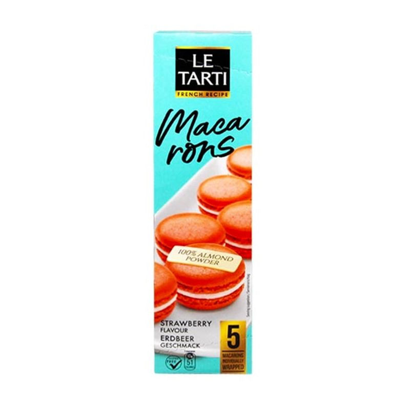 Macarons-Recheado-Frances-LE-TARTI-Morango-Caixa-60g