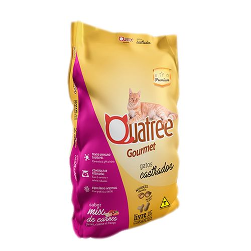 Ração Quatree Gourmet Gatos Castrados Mix Carne 1,0Kg