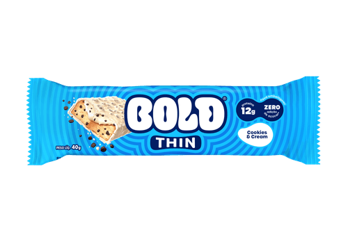 Suplemento Alimentar Barra de Proteína 12g Proteína Cookies & Cream sem Adição de Açúcar Bold Thin Pacote 40g