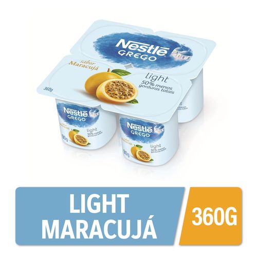 Iogurte Parcialmente Desnatado Grego com Preparado de Maracujá Light Nestlé Bandeja 360g 4 Unidades de 90g Cada