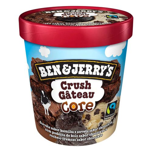 Sorvete Crush Gâteau Baunilha e Chocolate com Pedaços de Bolo de Chocolate e Recheio de Chocolate Ben & Jerry's Core Pote 458ml