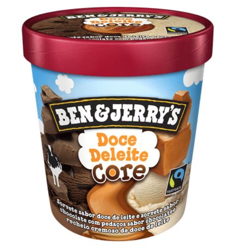 Sorvete Doce de Leite e Chocolate com Pedaços de Chocolate e Recheio Cremoso de Doce de Leite Ben & Jerry's Core Pote 458ml