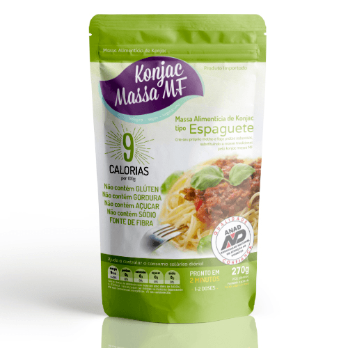 Massa Alimentícia de Fibra Macarrão Espaguete Konjac Massa MF Pouch Peso Líquido 270g Peso Drenado 200g