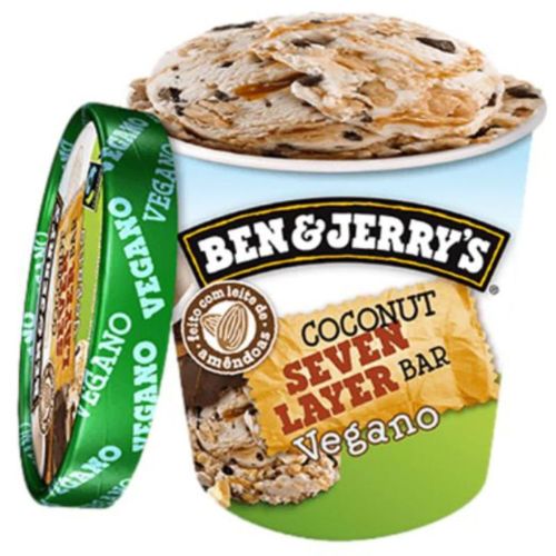 Sorvete Vegano Coconut Seven Layer Bar Coco com Calda de Caramelo, Biscoito, Pedaços Chocolate e Nozes Ben & Jerry's Pote 458ml