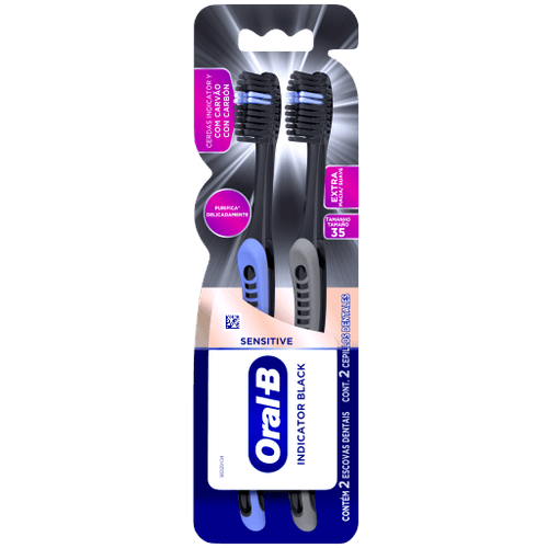 Escova Dental Extramacia Sensitive Oral-B Pro-Saúde Indicator Black 2 Unidades