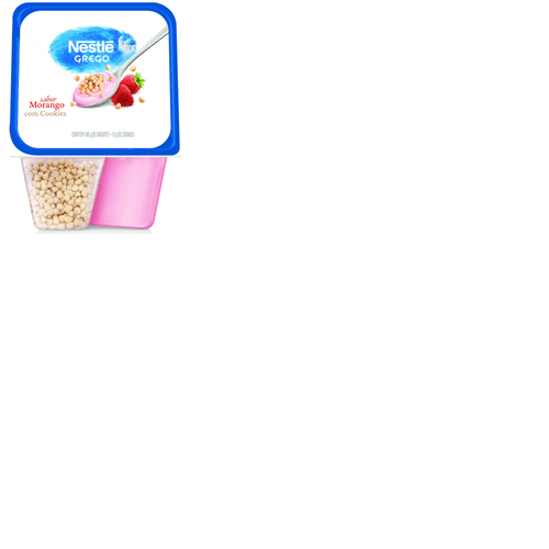 Iogurte Integral Grego com Preparado de Morango com Cookies de Baunilha Nestlé Bandeja 112g Sendo 100g de Iogurte e 12g de Cookies