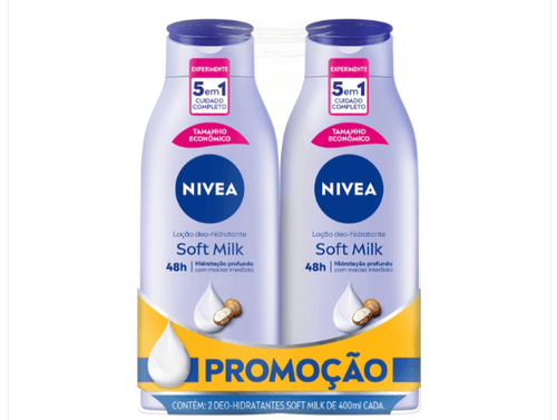 loção corporal deo-hidratante 48h nivea soft milk frasco 2 unidades 400ml cada embalagem econômica