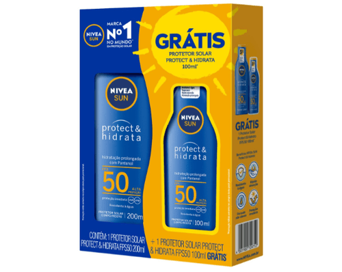 Kit Protetor Solar FPS 50 Nivea Sun Protect & Hidrata 200ml Grátis Protetor Solar FPS 50 100ml