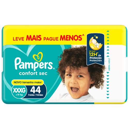 Fralda Descartável Infantil PAMPERS Confort Sec xxxg 44 unidades Leve Mais Pague Menos