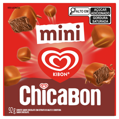 Mini Sorvete Chicabon Chocolate com Extrato de Malte e Cobertura Chocolate Kibon Caixa 92g