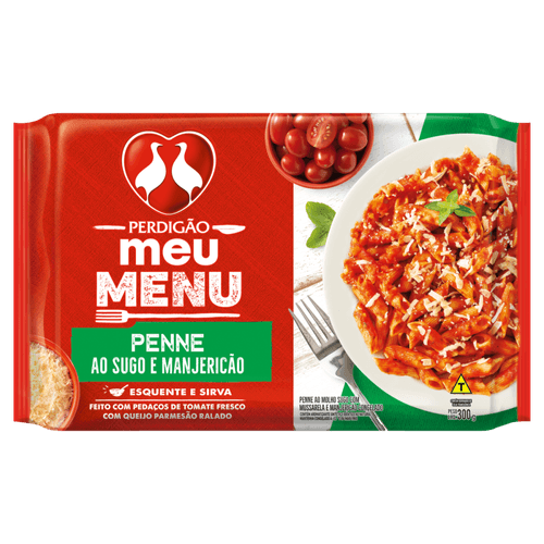 Penne ao Molho Sugo e Manjericão com Queijo Mussarela e Parmesão Ralado Congelado Perdigão Meu Menu Pacote 300g