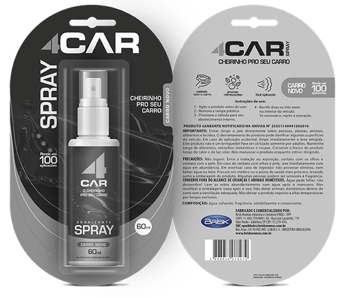 AROMATIZ AUTO 4CAR 60ML-SPRAY CARRO NOVO