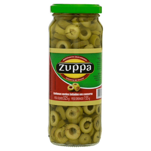 Azeitona Verde em Conserva Fatiada Zuppa Vidro Peso Líquido 325g Peso Drenado 155g