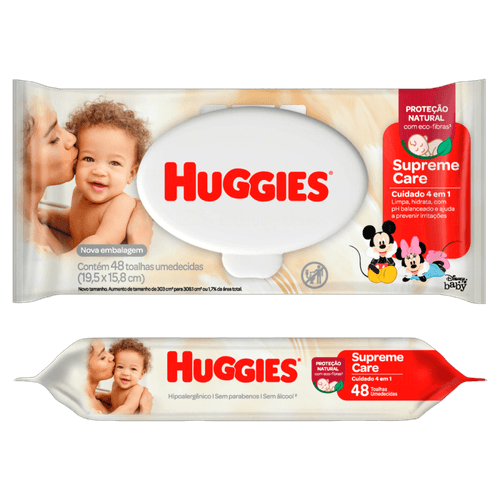 Toalha Umedecida Infantil Disney Baby Huggies Supreme Care Pacote 48 Unidades