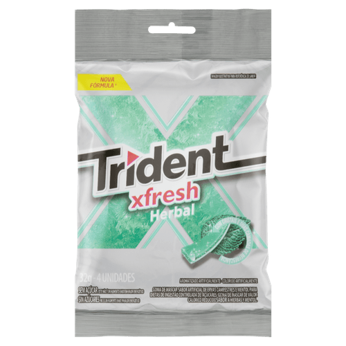 Goma de Mascar Ervas Campestres e Mentol para Dietas de Ingestão Controlada de Açúcares Zero Açúcar Trident Xfresh Pacote 32g 4 Unidades