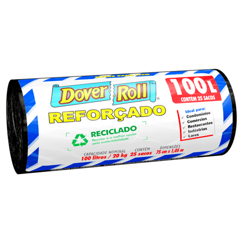 Saco De Lixo Dover-roll Reforçado Reciclado Preto 100l Com 25 Sacos