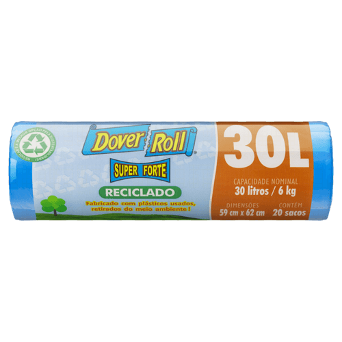 Saco para Lixo Reciclado 30l Dover Roll Super Forte 20 Unidades