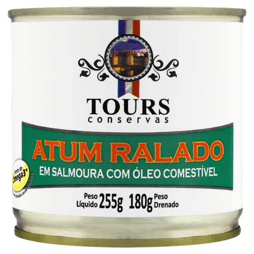 Atum Ralado em Salmoura e Óleo Tours Conservas Lata 180g