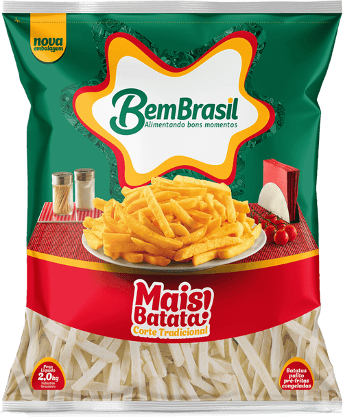 Batata Pré-Frita Palito Congelada 9x9mm Bem Brasil Mais Batata! Pacote 2kg