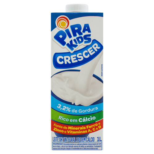 Leite Uht Integral Pirakids Crescer Caixa Com Tampa 1l