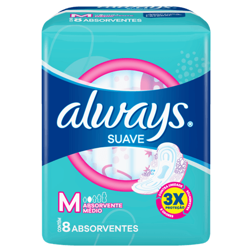 Absorvente com Abas Suave Always M Pacote 8 Unidades