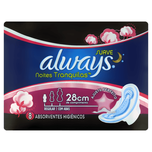 Absorvente com Abas Always Pink Proteção Total Noturno Pacote com 8 Unidades