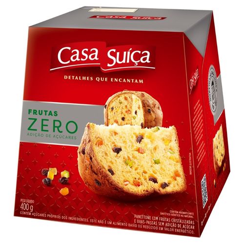 Panettone com Frutas Cristalizadas e Uvas-Passas sem Adição de Açúcar Casa Suíça Zero Caixa 400g