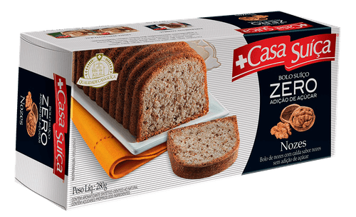 Bolo Suíço com Nozes e Castanha-de-Caju sem Adição de Açúcar Casa Suíça Bem-Estar Caixa 280g
