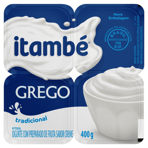 Iogurte Integral Grego com Preparado Creme Itambé Bandeja 400g 4 Unidades 100g Cada