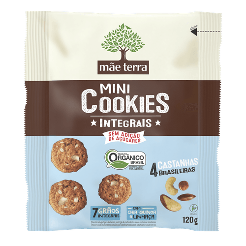 Biscoito Vegano Integral Orgânico 4 Castanhas Brasileiras Mãe Terra Mini Cookies Pacote 120g