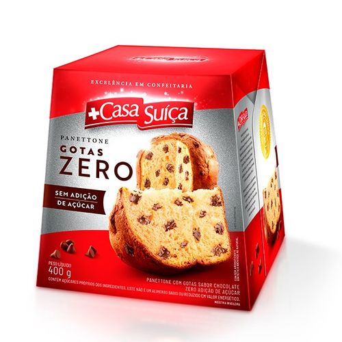 Panettone com Gotas de Chocolate sem Adição de Açúcar Casa Suíça Zero Caixa 400g