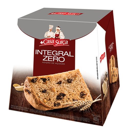 Panettone com Farinha de Trigo Integral 15%, Quinoa 1%, Castanha-do-Pará e Uvas-Passas sem Adição de Açúcar Casa Suíça Zero Caixa 400g